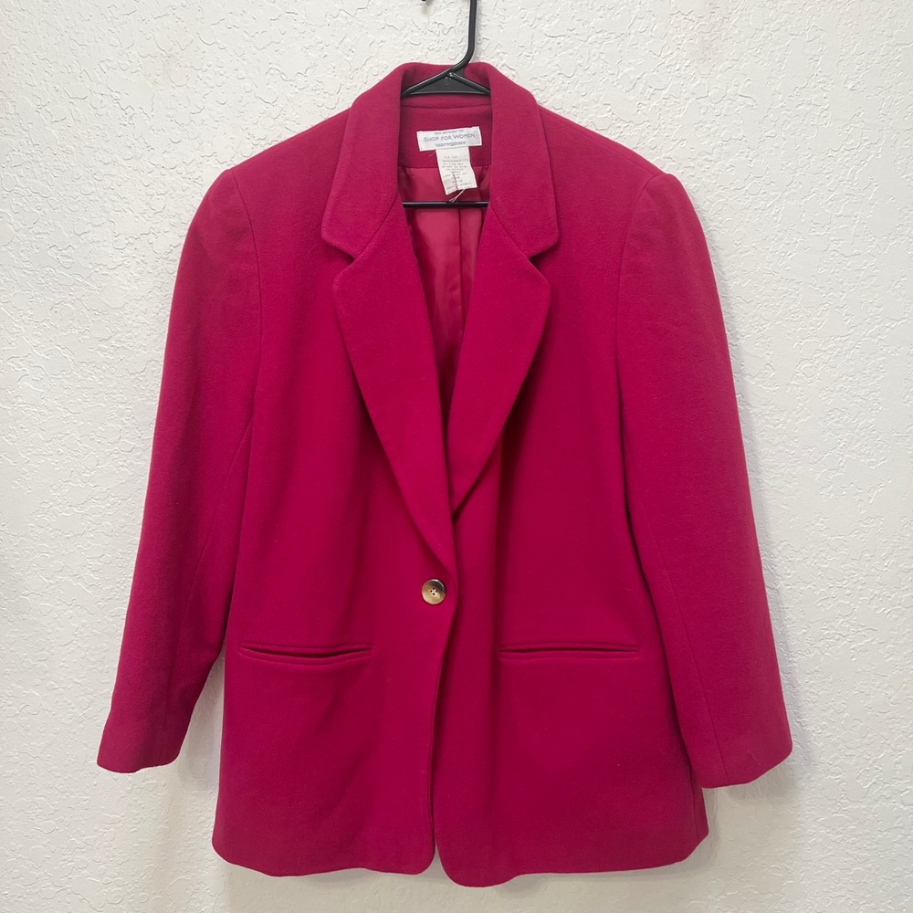 Bloomingdales VTG Wool Cashmere Blazer Coat Magenta Pink Size 14 Classic Career